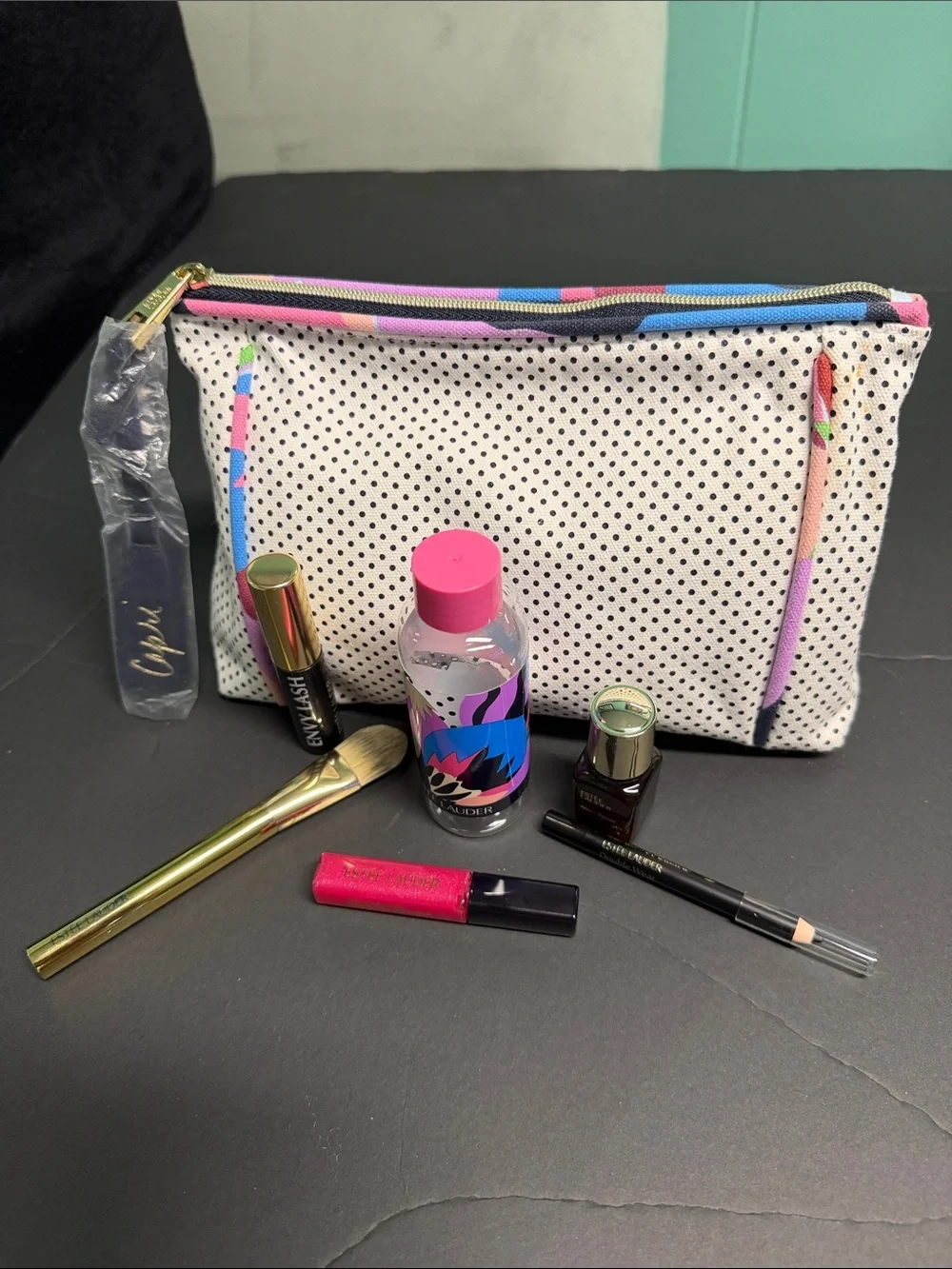 BNWT ESTEE LAUDER 7PC COSMETICS POLKA DOT CAPRI MAKEUP SET & TRAVEL BAG